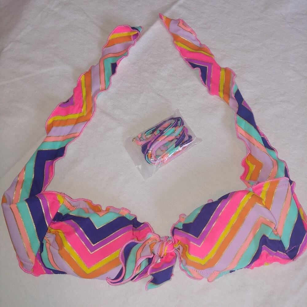 Victoria's Secret Bikini Halter Top XS Rainbow Multi Color New